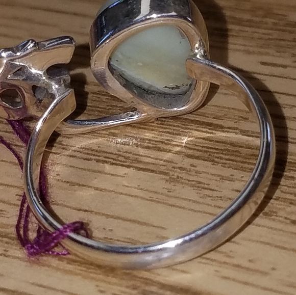 New Golden sun opal ohm symbol sterling silver Ring Size 9 - Picture 3 of 10